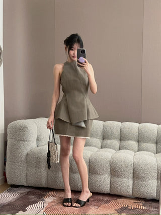 MAGDA BUTRYM - Asymmetric Sleeveless Wool Top in Beige