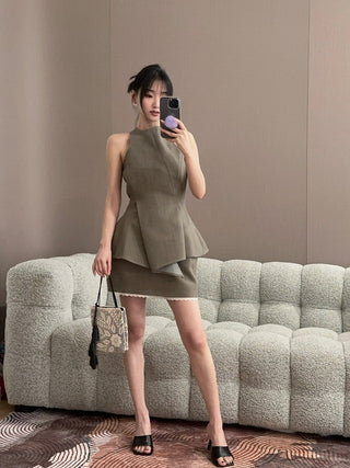 MAGDA BUTRYM - Asymmetric Sleeveless Wool Top in Beige