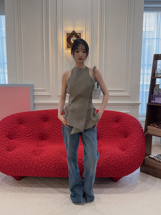 MAGDA BUTRYM - Asymmetric Sleeveless Wool Top in Beige