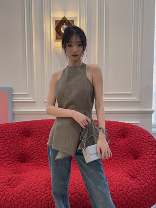 MAGDA BUTRYM - Asymmetric Sleeveless Wool Top in Beige