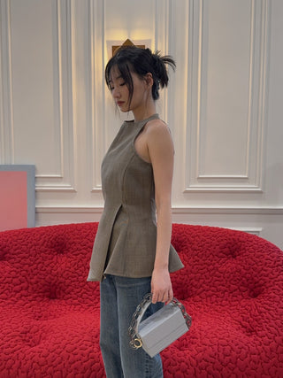 MAGDA BUTRYM - Asymmetric Sleeveless Wool Top in Beige