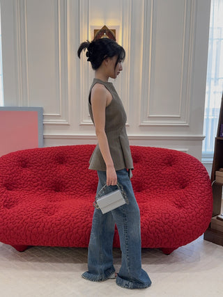 MAGDA BUTRYM - Asymmetric Sleeveless Wool Top in Beige