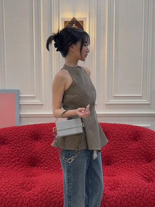 MAGDA BUTRYM - Asymmetric Sleeveless Wool Top in Beige