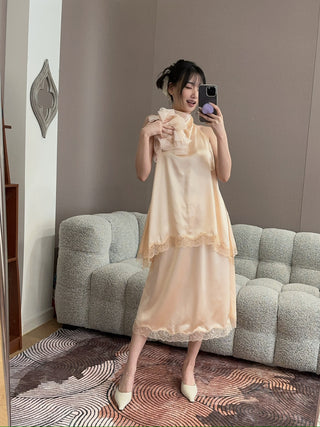 MAGDA BUTRYM - Silk Lace-trim Slip Skirt in Peach