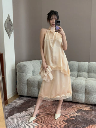 MAGDA BUTRYM - Silk Lace-trim Slip Skirt in Peach