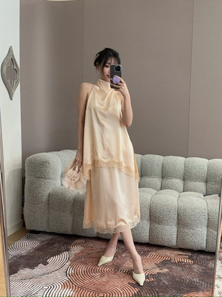 MAGDA BUTRYM - Silk Lace-trim Slip Skirt in Peach