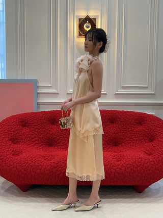 MAGDA BUTRYM - Silk Lace-trim Slip Skirt in Peach