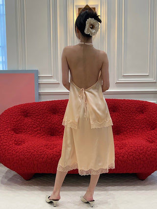 MAGDA BUTRYM - Silk Lace-trim Slip Skirt in Peach