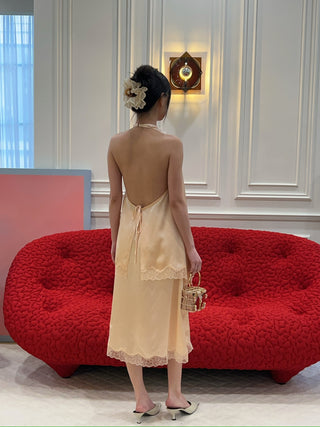 MAGDA BUTRYM - Silk Lace-trim Slip Skirt in Peach