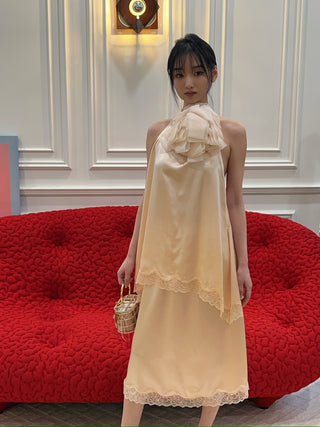 MAGDA BUTRYM - Silk Lace-trim Slip Skirt in Peach