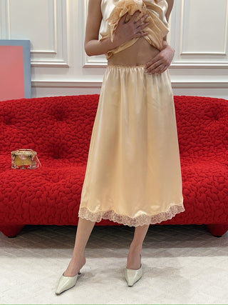 MAGDA BUTRYM - Silk Lace-trim Slip Skirt in Peach