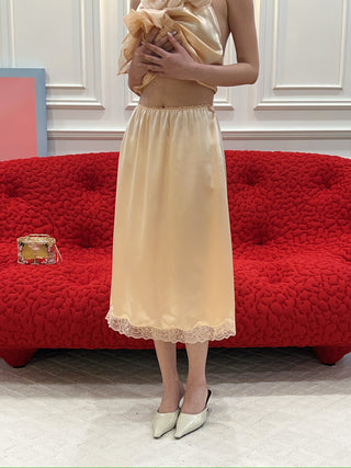 MAGDA BUTRYM - Silk Lace-trim Slip Skirt in Peach