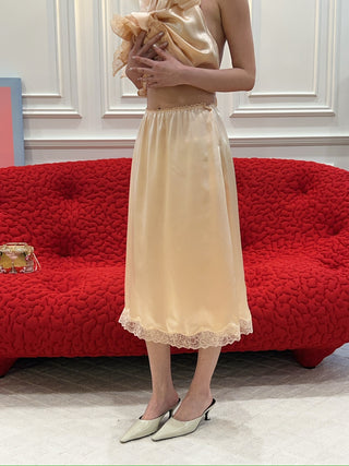 MAGDA BUTRYM - Silk Lace-trim Slip Skirt in Peach