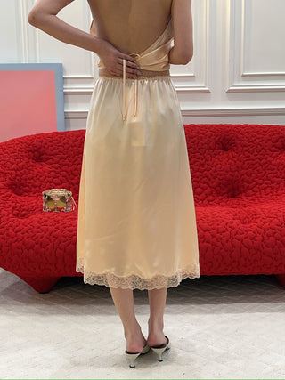 MAGDA BUTRYM - Silk Lace-trim Slip Skirt in Peach