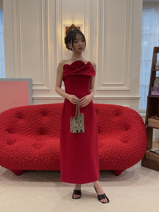 MAGDA BUTRYM - Wool Corset Dress with Sculptural Neckline in Red