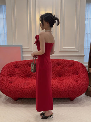 MAGDA BUTRYM - Wool Corset Dress with Sculptural Neckline in Red