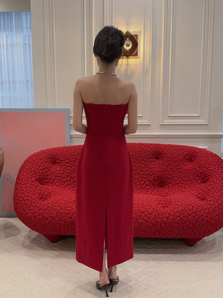 MAGDA BUTRYM - Wool Corset Dress with Sculptural Neckline in Red