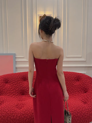 MAGDA BUTRYM - Wool Corset Dress with Sculptural Neckline in Red