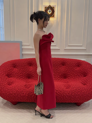 MAGDA BUTRYM - Wool Corset Dress with Sculptural Neckline in Red