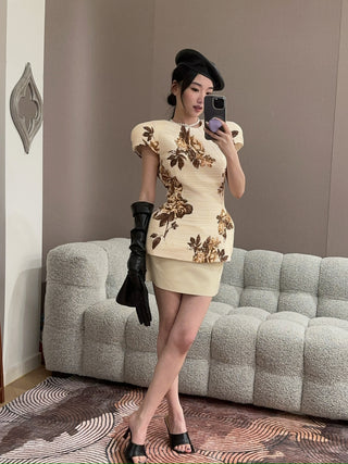 MAGDA BUTRYM - Fitted Floral Print Top in Cream