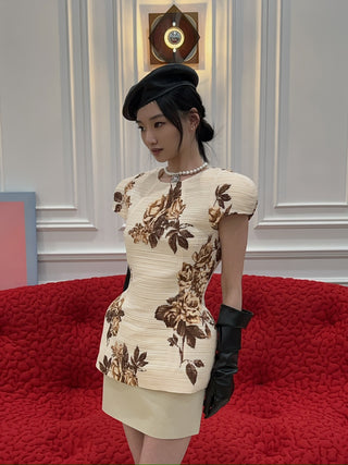 MAGDA BUTRYM - Fitted Floral Print Top in Cream