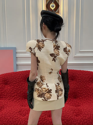 MAGDA BUTRYM - Fitted Floral Print Top in Cream