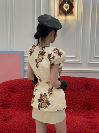 MAGDA BUTRYM - Fitted Floral Print Top in Cream