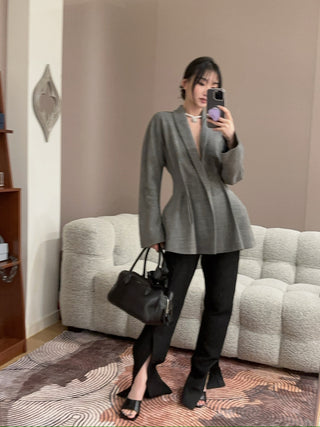 MAGDA BUTRYM - Draped Wool Blazer in Grey