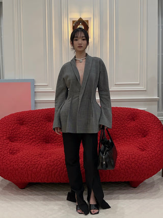 MAGDA BUTRYM - Draped Wool Blazer in Grey