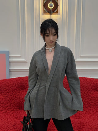 MAGDA BUTRYM - Draped Wool Blazer in Grey