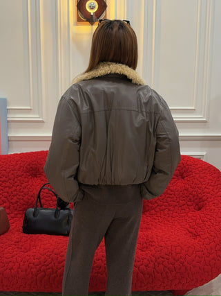 STAND STUDIO - Faux-Leather Bomber Jacket in Taupe