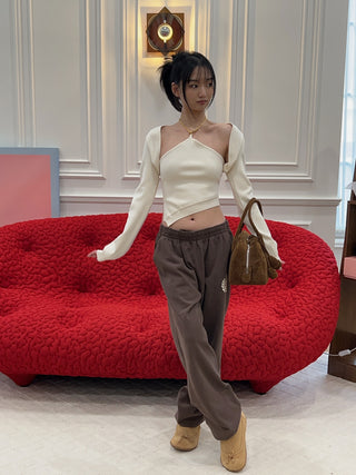 ROKH - Chain Halter Neck Top with Sleeve in Ivory