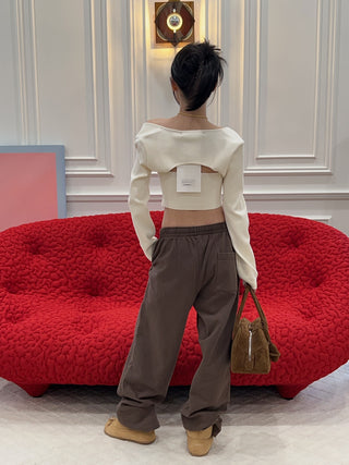 ROKH - Chain Halter Neck Top with Sleeve in Ivory