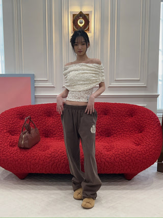 ROKH - Off Shoulder Multi Buttons Laced Top in Ivory