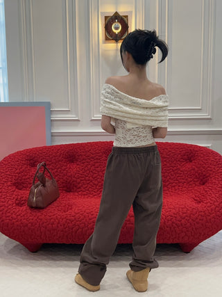 ROKH - Off Shoulder Multi Buttons Laced Top in Ivory