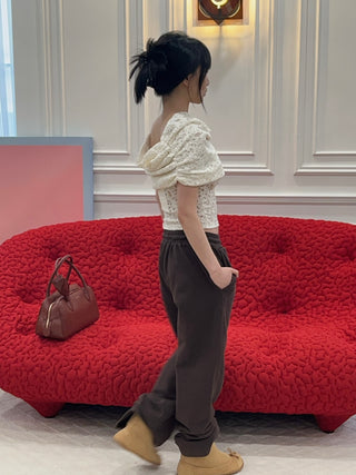 ROKH - Off Shoulder Multi Buttons Laced Top in Ivory