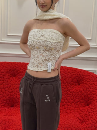 ROKH - Off Shoulder Multi Buttons Laced Top in Ivory