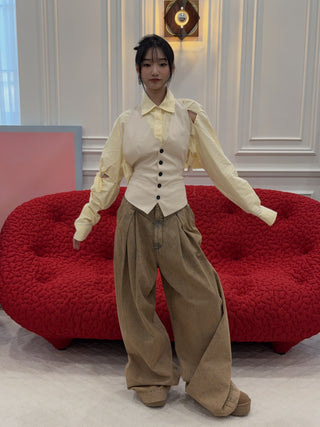 LESUGIATELIER - Knotted Cut-Out Cropped Shirt