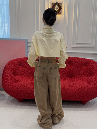 LESUGIATELIER - Knotted Cut-Out Cropped Shirt