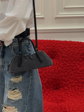 BLUMARINE - Mini Denim Baguette Shoulder Bag in Dark Shadow