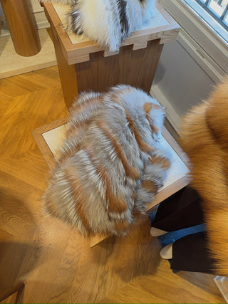 YVES SALOMON - Striped Fox Fur Scarf in Reddish Beige