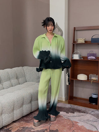 ROWEN ROSE - Pleated Long Sleeves Shirt in Green