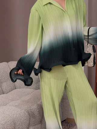 ROWEN ROSE - Pleated Long Sleeves Shirt in Green