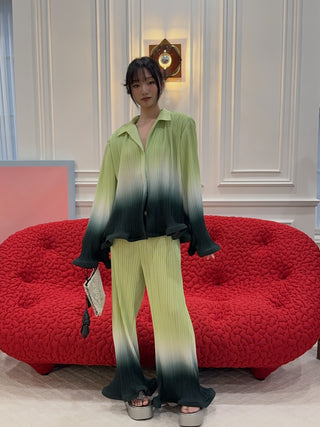 ROWEN ROSE - Pleated Long Sleeves Shirt in Green