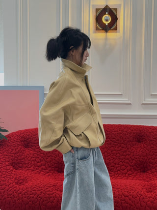 ABRA - Leather Bomber in Butter