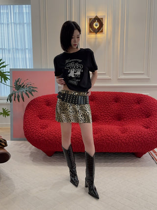 BLUMARINE - Printed Skirt in Black & Cognac