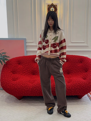 Sporty & Rich - NY Crest Embroidered Wide Sweatpant in Chocolate