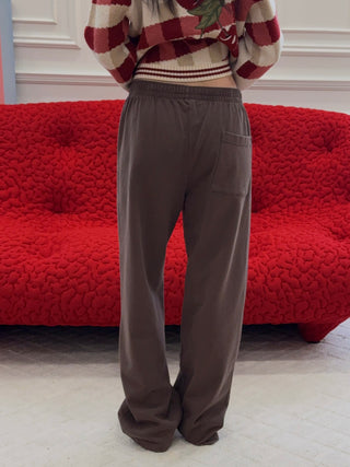 Sporty & Rich - NY Crest Embroidered Wide Sweatpant in Chocolate