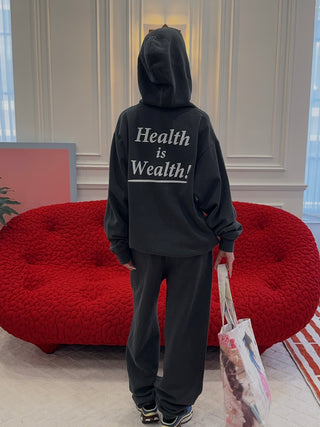 SPORTY & RICH - Health Is Wealth Soft Hoodie in Faded Black