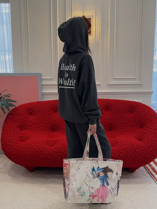 SPORTY & RICH - Health Is Wealth Soft Hoodie in Faded Black